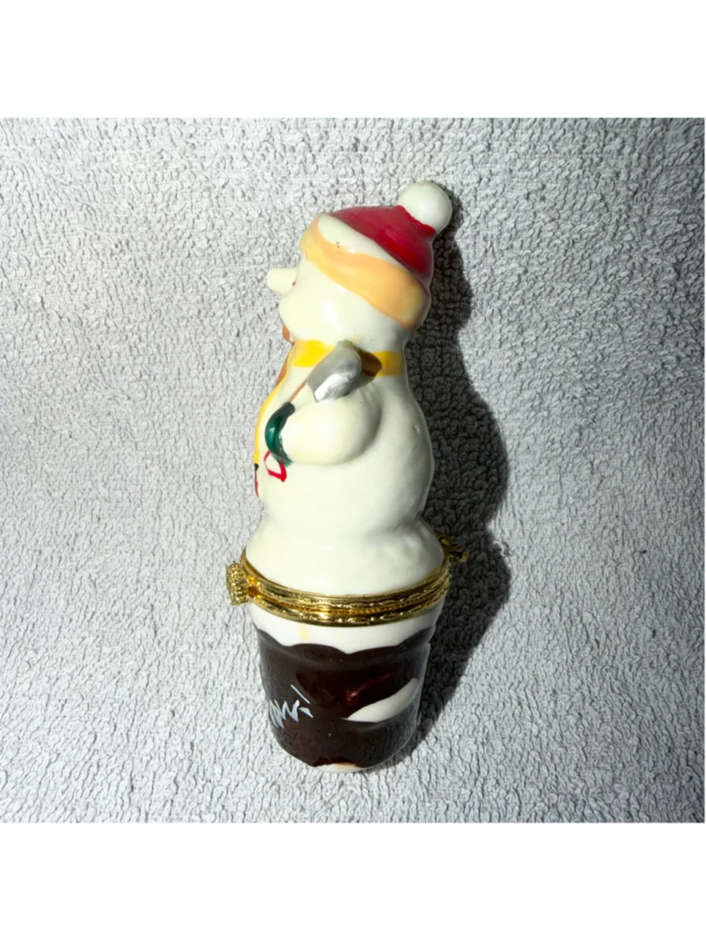 Vintage Small Hinged Trinket Box Christmas Winter Snowman Free Snow Porcelain